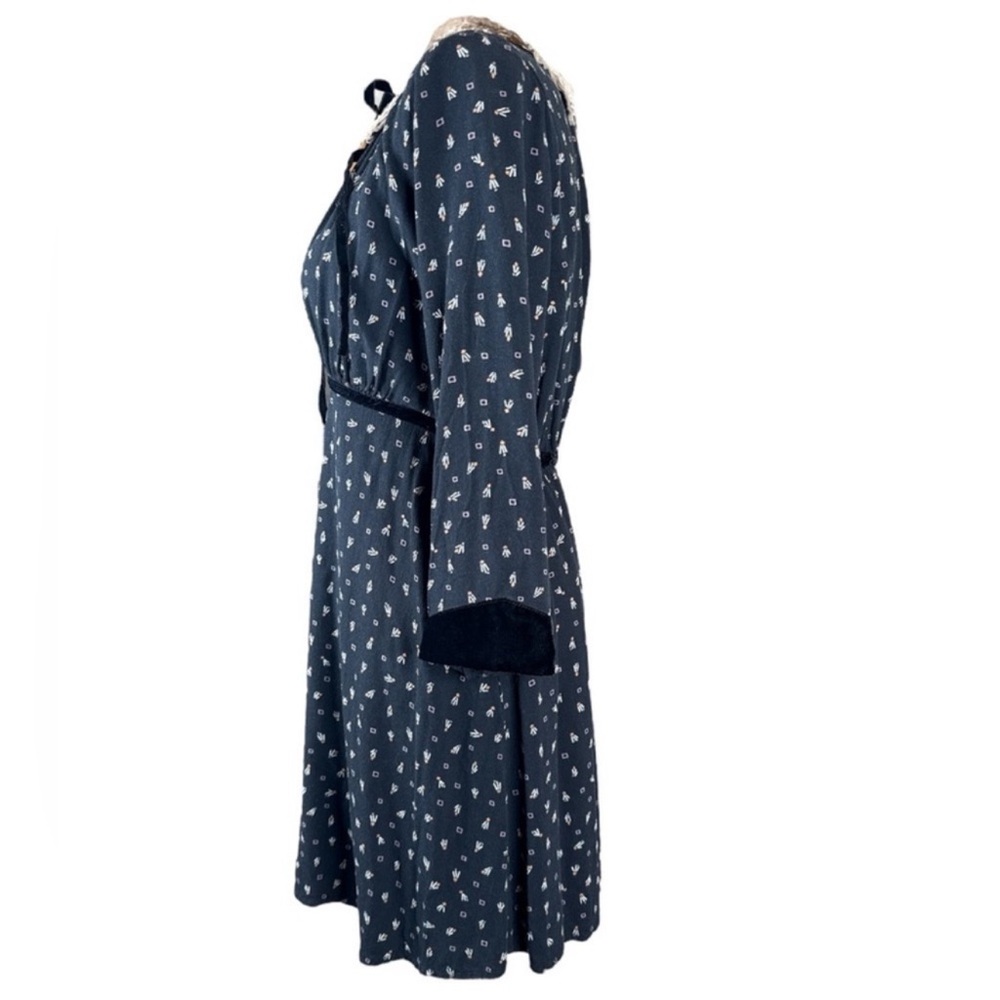 FREE PEOPLE Sweet Delfina Black Lace Collar Mini Dress, Velvet Trim, Size L. - Picture 8 of 13